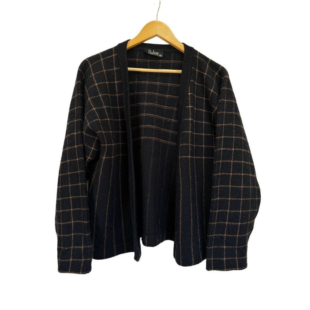 Dalton 100% pure virgin wool vintage cardigan sweater black gold striped open